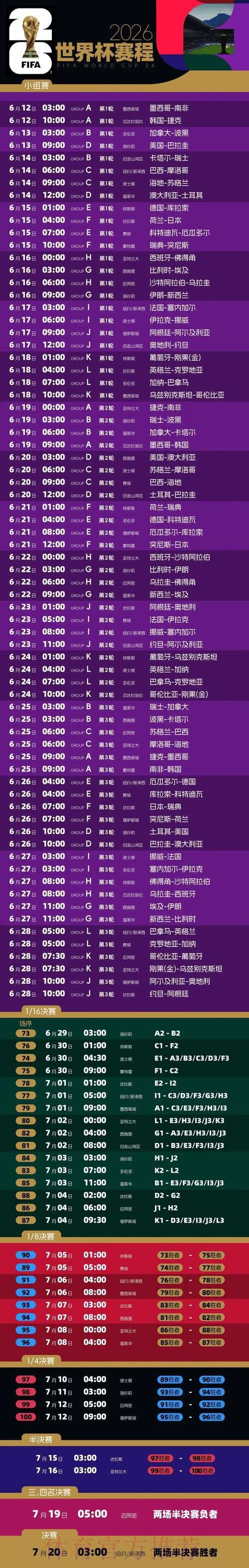 2026世界杯赛程高清版实时赛程免费观看 2026世界杯赛程高清版实时赛程免费观看