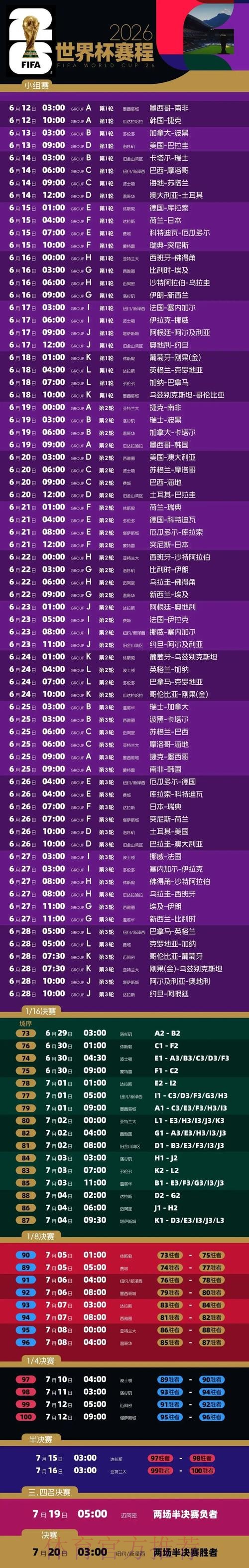 2026世界杯比赛时间最新高清直播免费观看